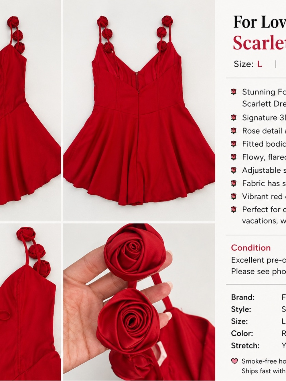 For Love & Lemons Bold Red Dress with Rosette Straps